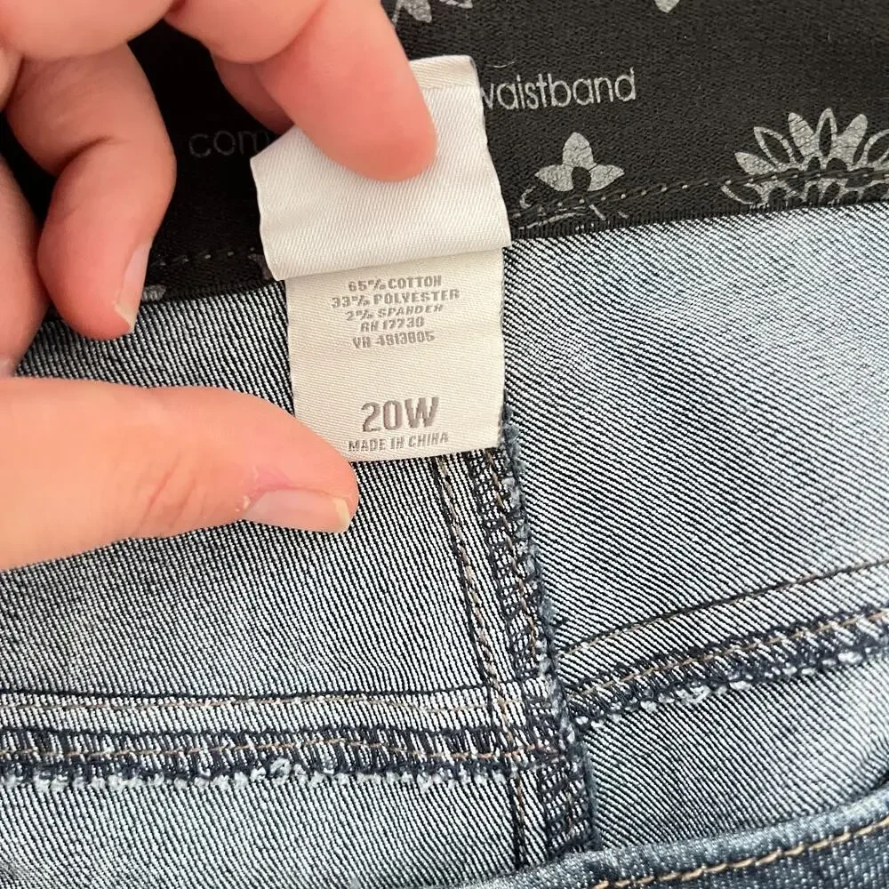 Merona Womens No Gap Elastic Waistband Jeans Sz 20W Straight‎ leg Comfort Basic